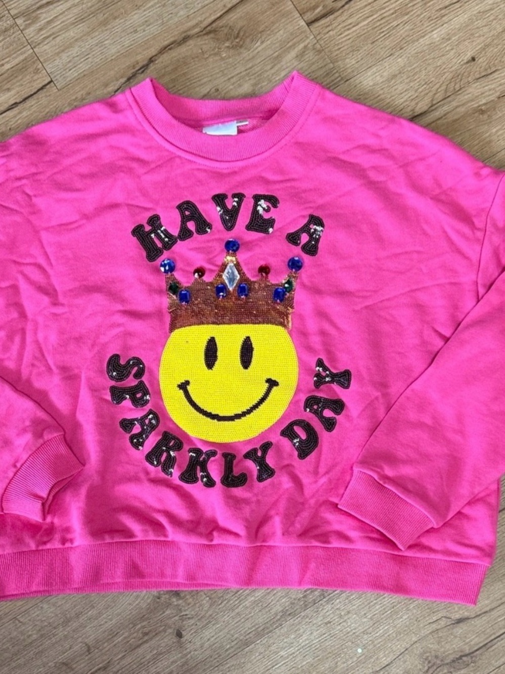 QUEEN OF SPARKLES Hot Pink 'Have a Sparkly Day' Smile Sweatshirt